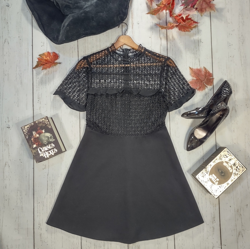 Zara Woman Black Lace Top Fit & Flare Dress
